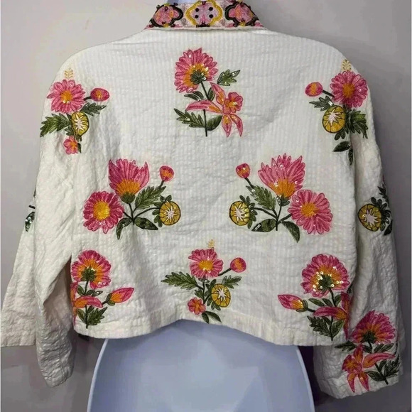 Là FUORI Embellished Sequin Embroidered Blouse Size Medium 100% Cotton - Picture 9 of 14